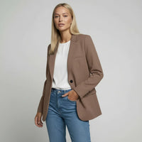 Marianne | Damen Langer Blazer Zweiknopf Klappentaschen Elegant Business in Taupe