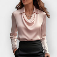 Sofia | Damen Bluse Wasserfallkragen Fließend Feminin Elegant Casual in Rosa