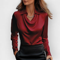 Sofia | Damen Bluse Wasserfallkragen Fließend Feminin Elegant Casual in Bordeaux