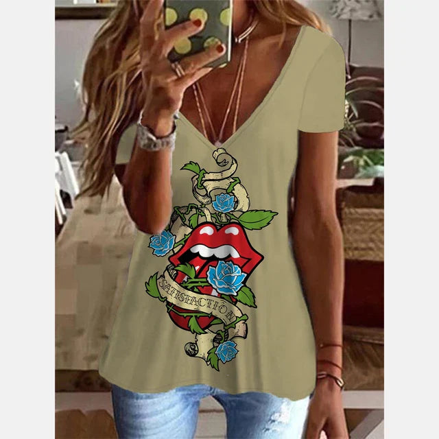 Fudus | Sommer Freizeit V-Ausschnitt T-Shirt