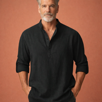 Lässiges Herren Henley-Shirt mit Knopfleiste für Herren | Tijn in Schwarz