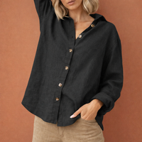 Leinenlook-Bluse mit Knopfverschluss für Damen | Esmée in Schwarz