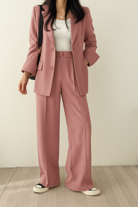 Véronique | Damen Blazer Set Wide Leg Klare Silhouette Modern Business in Rosa