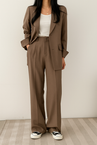 Véronique | Damen Blazer Set Wide Leg Klare Silhouette Modern Business in Braun