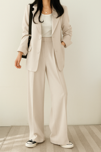 Véronique | Damen Blazer Set Wide Leg Klare Silhouette Modern Business in Weiß