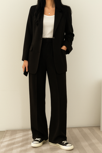 Véronique | Damen Blazer Set Wide Leg Klare Silhouette Modern Business in Schwarz