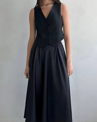 A-Linien Rock lang | Maxi Rock mit hoher Taille in Schwarz