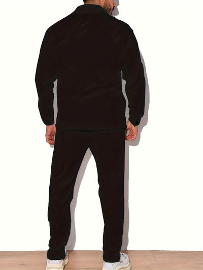 Lässiger Einfarbiger Baumwolle Trainingsanzug mit Knopfleiste, Hemd und Hose für Herren | Perfekt für Outdoor-Aktivitäten