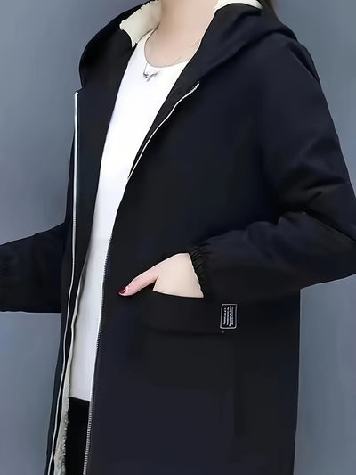 Casual Reissverschluss Hoodie Puffy Marineblaue Winterjacke für Damen | Ideal für den Winter