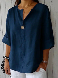 Sabrina | Damen Bluse Entspannt V-Ausschnitt Casual Komfort Feminin in Marineblau