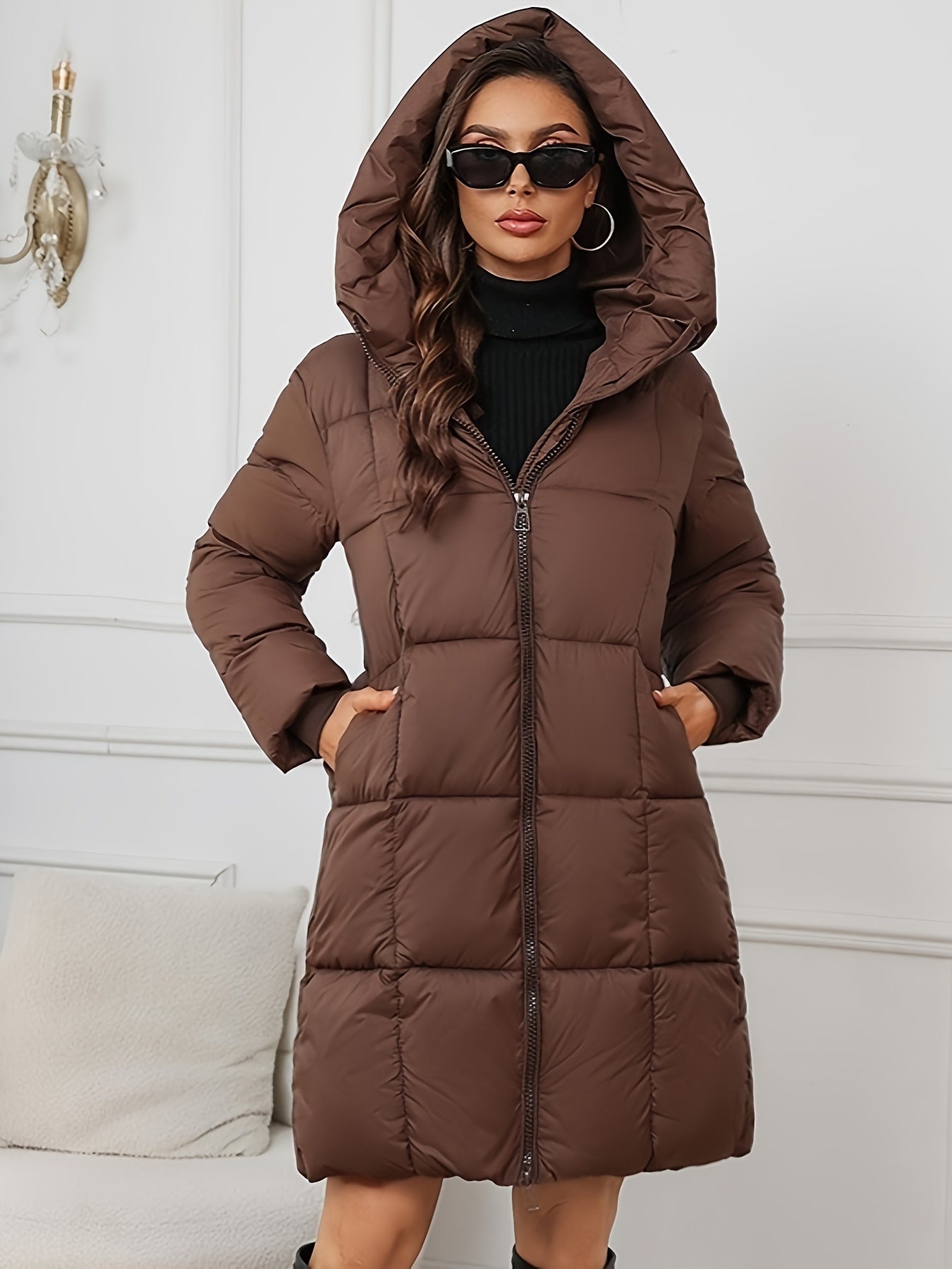 Chic Mid-Langer Kapuzen Winter Puffer Mantel für Damen | Ideal für den Winter