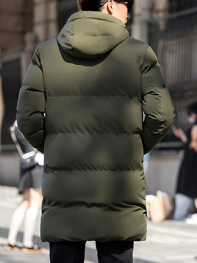 Lässiger langer Steppmantel mit Kapuze für Herren | Ideal für den Winter