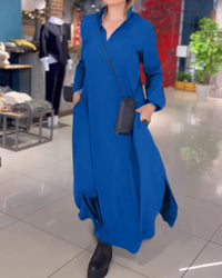 HELENA™ | LANGES WEITES KLEID MIT SEITLICHEN SCHLITZEN in BLAU