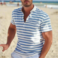 Retro gestreiftes Poloshirt für Männer in Blau