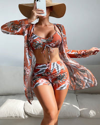 Zellea | lebhaftes 3-teiliges bedrucktes Bikini-Set in Rot