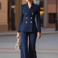 Camille | Damen Anzugset Marineblau Nadelstreifen Zweireiher Business in Marineblau
