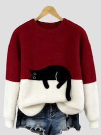 Luna | Damenpullover mit Katzenmotiv in Rot
