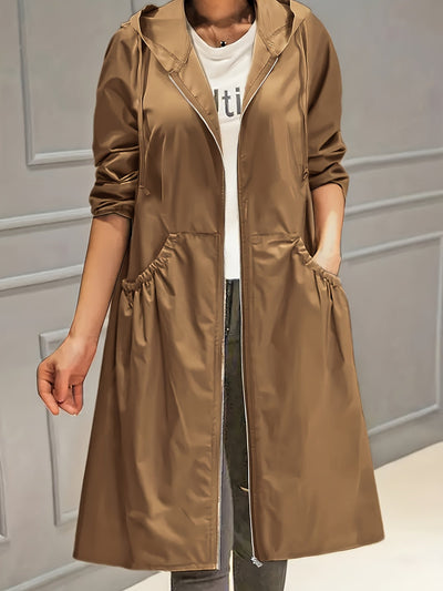 Lässiger Plus-Size Trenchcoat mit Kapuze und Reißverschluss für Damen | Ideal für den Winter