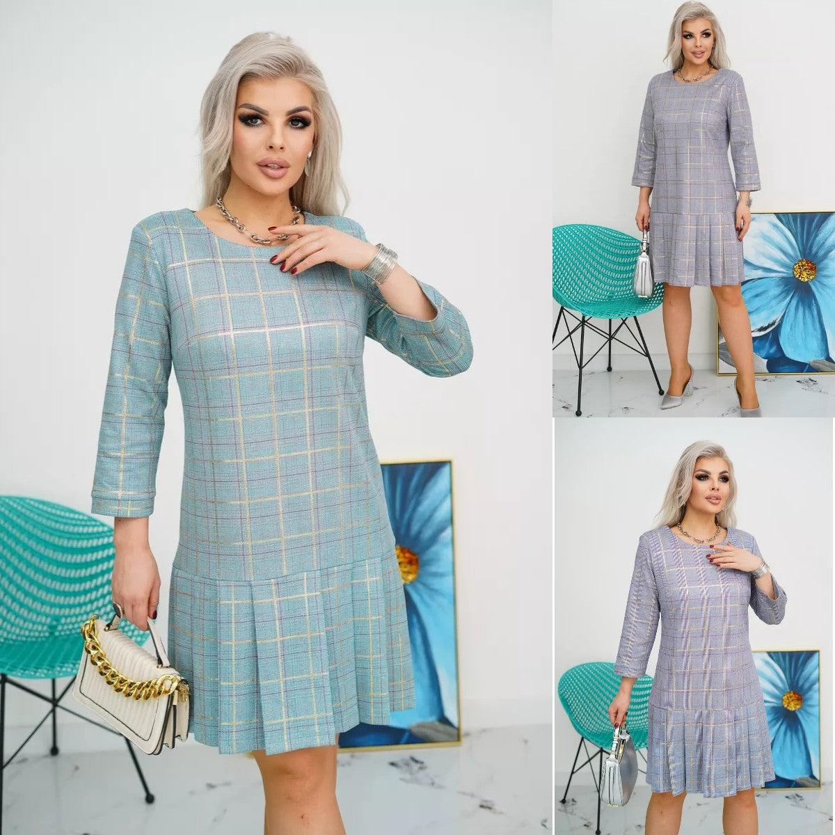 Tara | Festliches A-Linien Kleid Damen in Grün und Lila für Elegante Anlässe