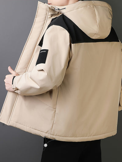 Lässige schwarze Baumwoll-Windjacke mit Kapuze für Herren | Ideal für den Winter