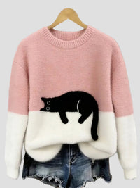 Luna | Damenpullover mit Katzenmotiv in Rosa