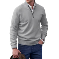 Gabriel - Komfortabler Herrenpullover mit Zipper in Hellgrau