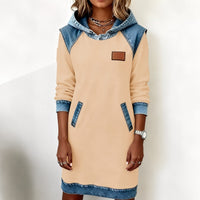 Catherine - Damen-Hoodiekleid mit langen Ärmeln und Taschen in Beige