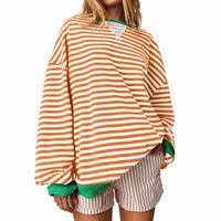 Judith - Bequemer gestreifter Damenpullover in Orange
