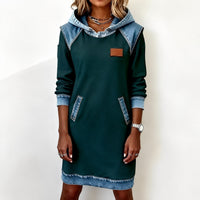 Catherine - Damen-Hoodiekleid mit langen Ärmeln und Taschen in Grün
