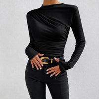 Livia - Figurbetontes Langarmshirt mit Rüschen in Schwarz