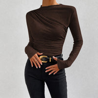 Livia - Figurbetontes Langarmshirt mit Rüschen in Dunkelbraun