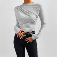 Livia - Figurbetontes Langarmshirt mit Rüschen in Hellgrau