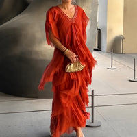 Riza - Elegant geschnittenes Plisseekleid in Orange