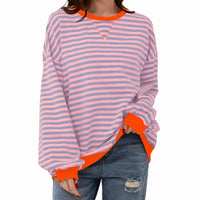Judith - Bequemer gestreifter Damenpullover in Rosa