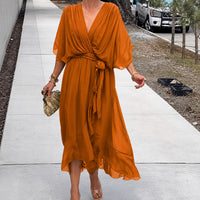Loisa - Luftiges Kleid mit V-Ausschnitt in Orange