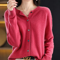Ina - Eleganter Damenpullover mit Rundhalsausschnitt in Dunkelrosa