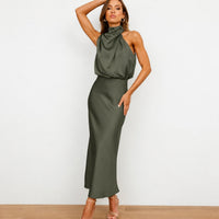 Hansel - Schickes Cocktail-Midikleid in Militärgrün