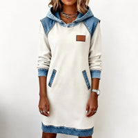 Catherine - Damen-Hoodiekleid mit langen Ärmeln und Taschen in Weiß
