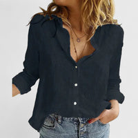 Adelaida | Damen V-Ausschnitt Knopfleiste Langarm Bluse in Schwarz