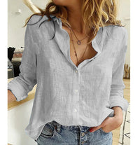 Adelaida | Damen V-Ausschnitt Knopfleiste Langarm Bluse in Grau