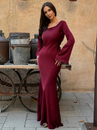 Adelgunde | Damen Langarm Maxikleid mit eleganter Silhouette in Burgunder