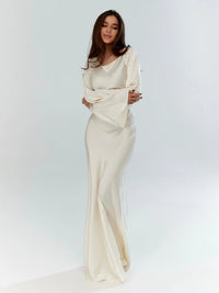 Adelgunde | Damen Langarm Maxikleid mit eleganter Silhouette in Weiß