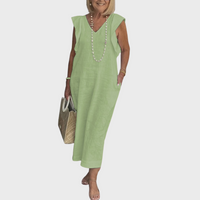 Adelina | Damen Ärmellos V-Ausschnitt Maxi Kleid in Grün