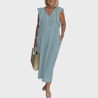 Adelina | Damen Ärmellos V-Ausschnitt Maxi Kleid in Blau