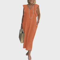 Adelina | Damen Ärmellos V-Ausschnitt Maxi Kleid in Orange