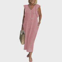 Adelina | Damen Ärmellos V-Ausschnitt Maxi Kleid in Rosa