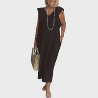 Adelina | Damen Ärmellos V-Ausschnitt Maxi Kleid in Schwarz