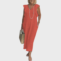 Adelina | Damen Ärmellos V-Ausschnitt Maxi Kleid in Rot