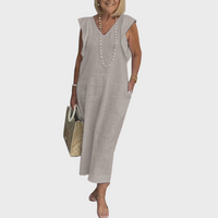 Adelina | Damen Ärmellos V-Ausschnitt Maxi Kleid in Grau
