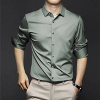 Adrian | Herren Satin Hemd Langarm Slim Fit Elegant in Hellgrün